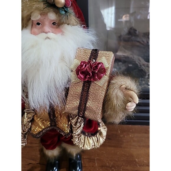 Victorian Christmas Santa Mantel Table Top Figurine 19”Fur Trim Elegant Velvet - Picture 3 of 16